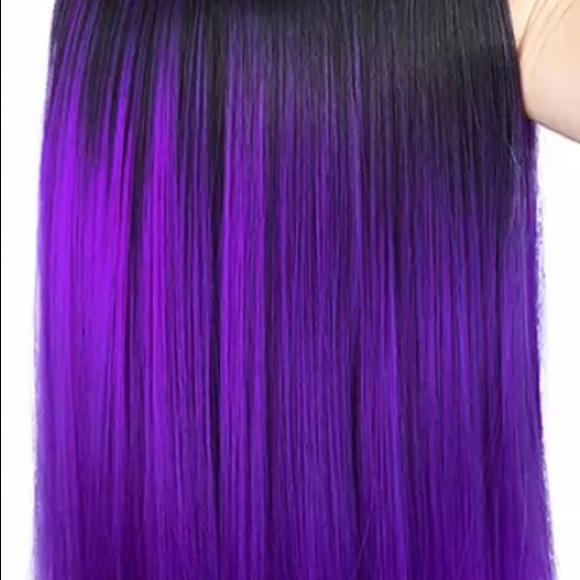 Black/ Purple straight Wig-Shoulder length - Picture 5 of 7